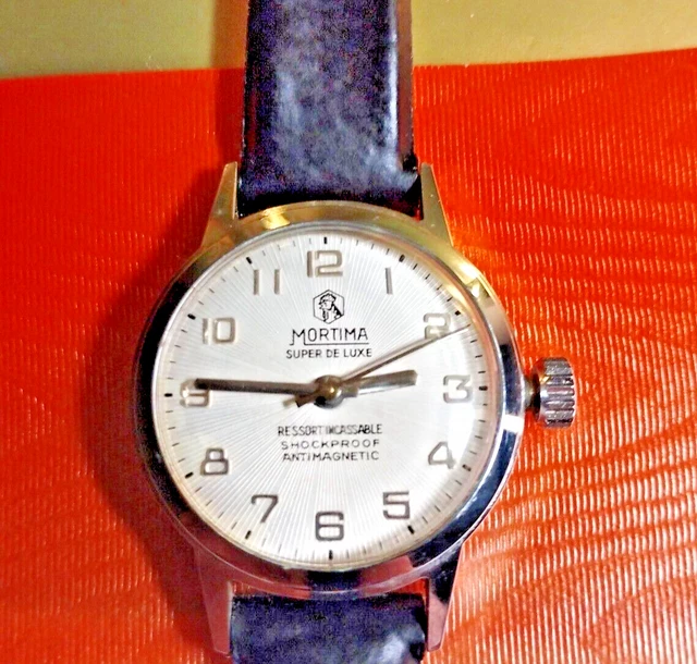 Montre Ancienne Mortima Super De Luxe - Femme, Cuir Noir, En L'état