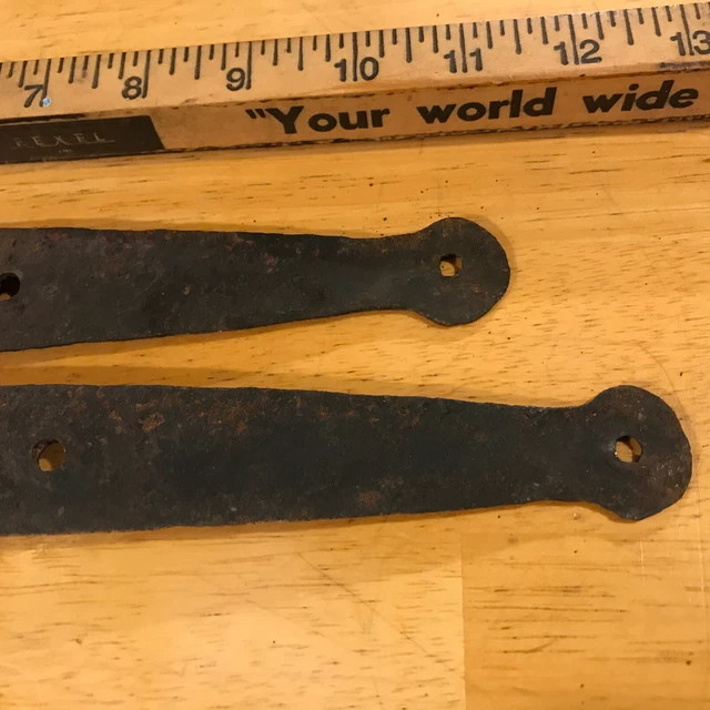 Antique Barn Strap Hinges Hand Hammered Wrought Iron  Approximately 11” - 13” 6