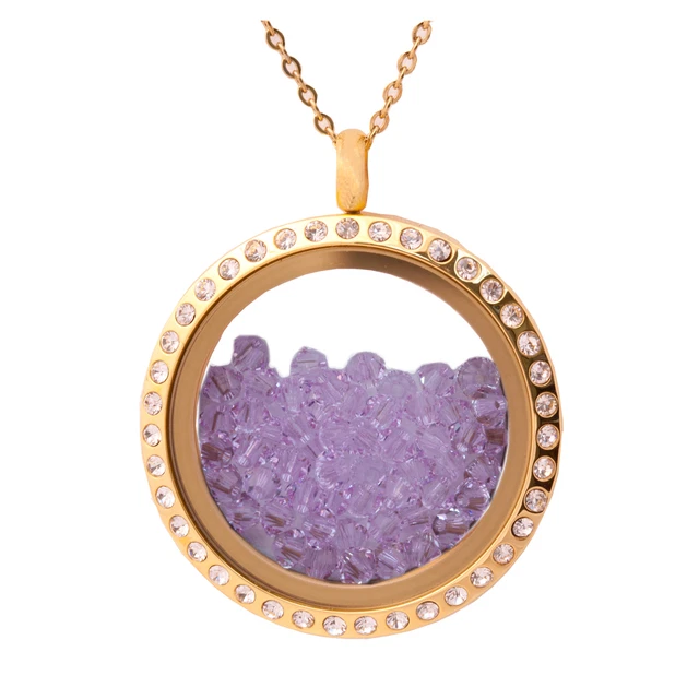 Ciondolo Galleggiante Medaglione Collana con Vera Viola Swarovski Perline