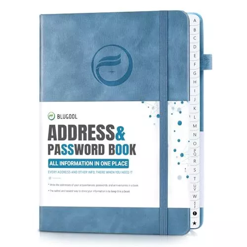 Address Book with Alphabetical Tabs, Large Large (7x 10 inch) Bluegrey