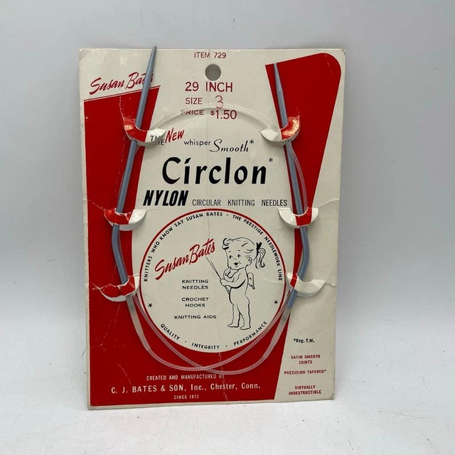 Circlon Circular Knitting Needles Nylon Susan Bates on Card NOS