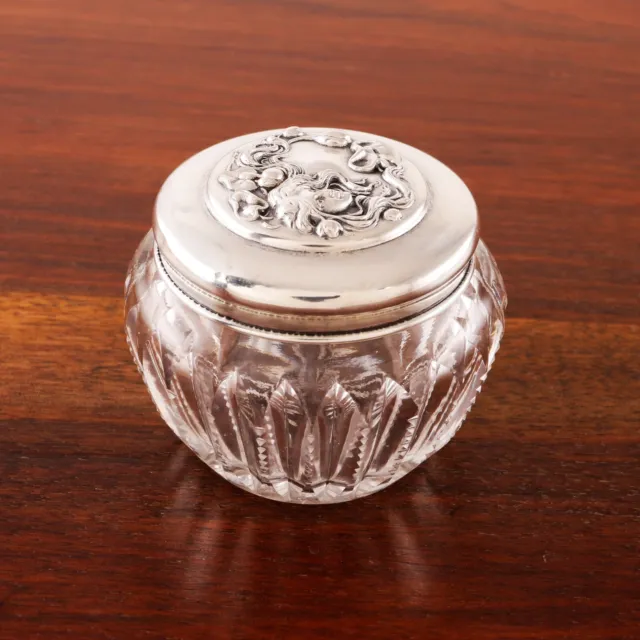 American Art Nouveau Sterling Silver Dresser Jar Woman Flowing Hair No Mono