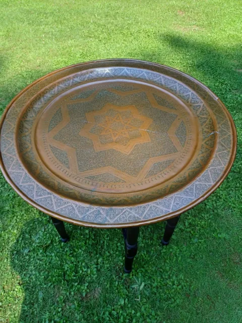Vintage Moroccan Copper Table Folding Travel Coffee Table