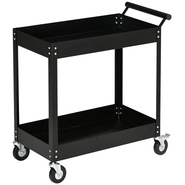 DURHAND Carrello Porta Attrezzi a 2 Ripiani in Acciaio 84.5x38x84cm Nero