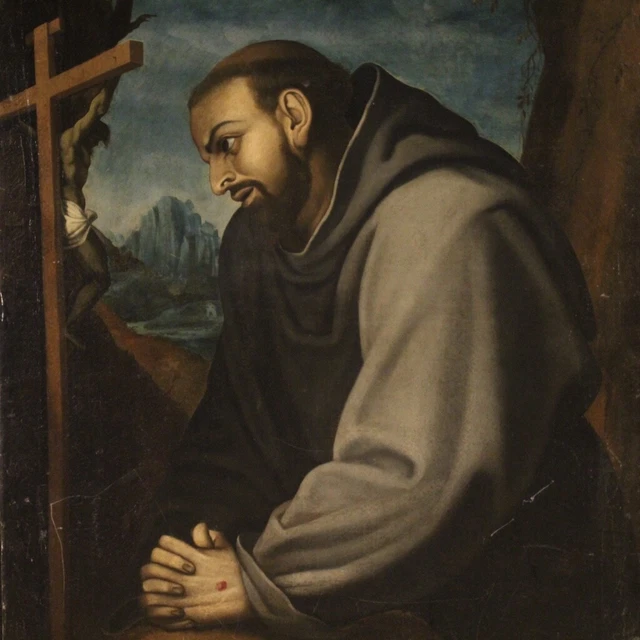 Pintura antigua cuadro religioso San Francisco oleo sobre lienzo siglo XVIII