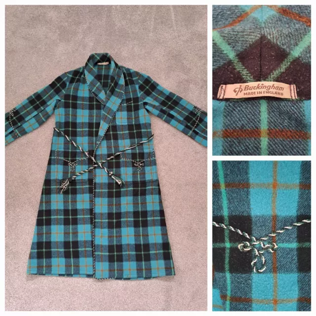 Abito vintage anni '70 uomo a quadri lana giacca retrò fumo abito M Inghilterra