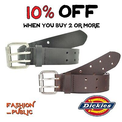 Dickies Men's Belt 2 Hole Double Prong Bridle Black Genuine Leather Work Belt
