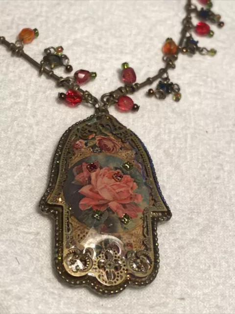 Necklace Hamsa fashion Judaica Michal NEGRIN Crystals flower rose made in Israel