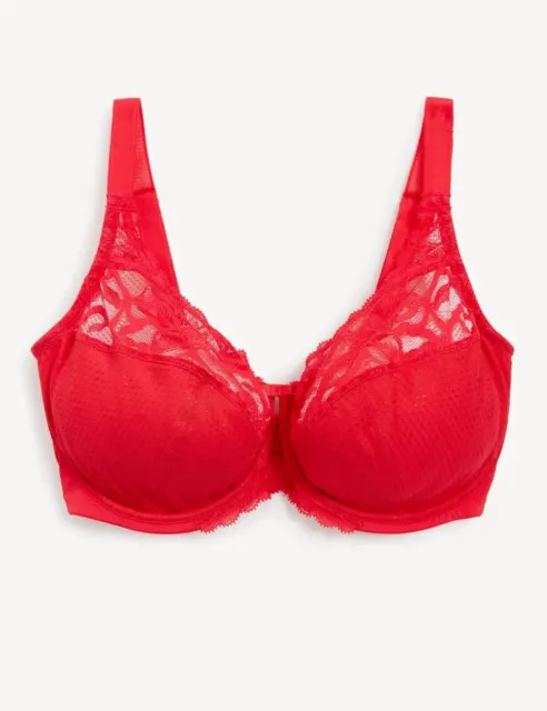 Ex M&S Geometric Lace Underwired Non Padded Bra 32-44 F-G-GG-H Red
