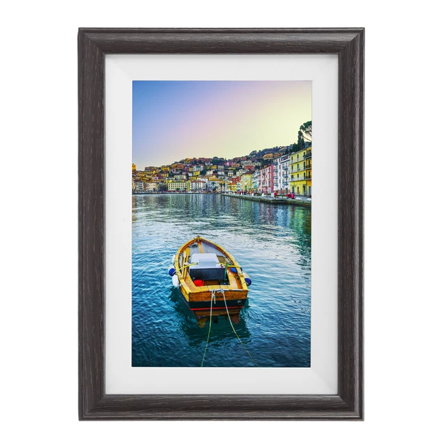 (UK Plug 100-240V)10 Pollici WiFi Smart Digital Photo Frame Cornice Marrone Legn