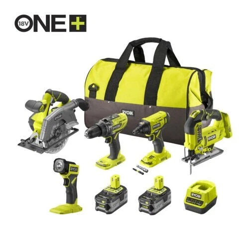 NUOVO Ryobi One Plus 18V 4Ah Li-ion Cordless kit utensili elettrici 9 pezzi RCK185-240S