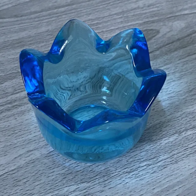 Beautiful Blue Glass Tea light Candle Holder / Dish