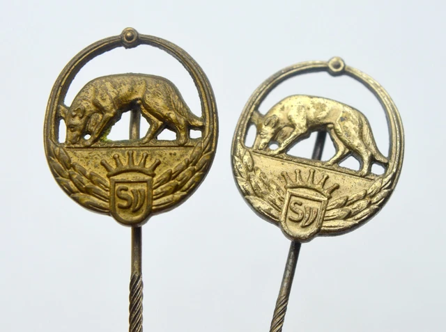Vintage Germany Old Set Of 2 X Dog Pin Badges German Shepherd