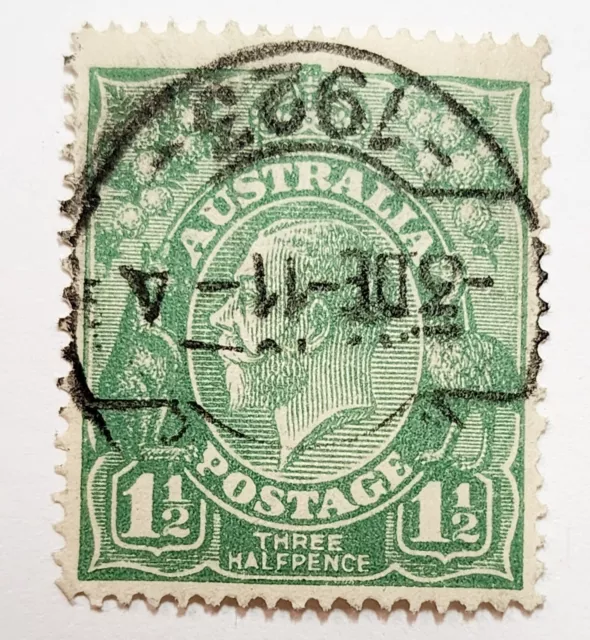 Australia KGV 11/2d Green Used - Filled A in Halfpenny