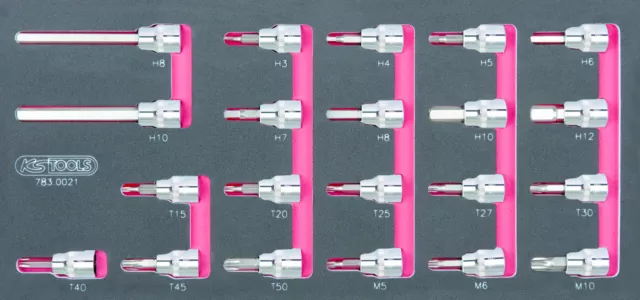 KS TOOLS SCS CHROMEplus 3/8" Bit-Stecknuss-Satz , 21-tlg. in 1/3 Systemeinlage (