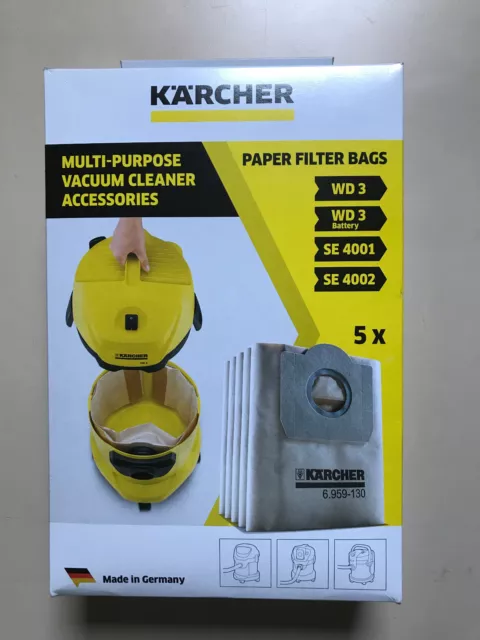 5 Sacs Aspirateur Compatible pour Kärcher 6.959-130.0, Karcher WD 3.200, WD  3.000, WD 3, 6.959-310, MV 3