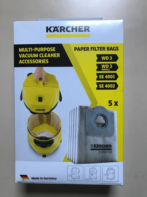 15 Sacs pour Aspirateur Karcher 6.959-130.0 WD3 WD3P MV3 WD3 A 22xx / A  25xx / A26xx /SE 4001, 4002 : : Cuisine et Maison