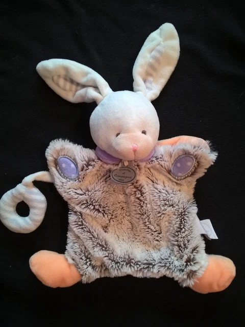 Doudou et Compagnie Lapin choupi doudou marionnette rayee bleu pois blanc dc2900