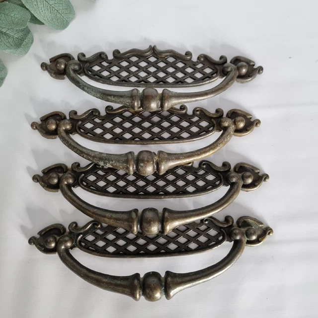 4 pc  set VTG 4-1/4" & 5" Ornate Decorative Metal Drawer Pulls Lattice