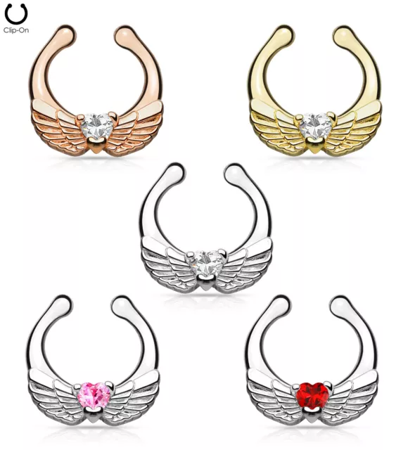 1pc Non-Piercing Angel Wings Septum Hanger Clip-On Fake Nose Ring Body Jewelry