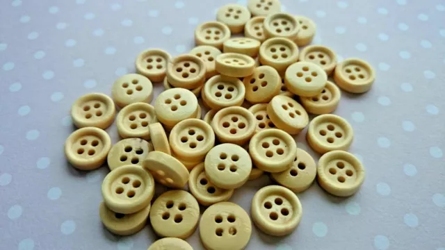 10mm Natural Round 4 Hole Wooden Buttons, Sewing, Haberdashery, Cardmaking