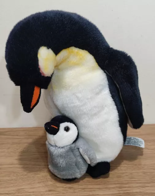 Rare Russ Berrie Yomiko Classics Mommy & Baby Penguins Soft Plush Toy 10"