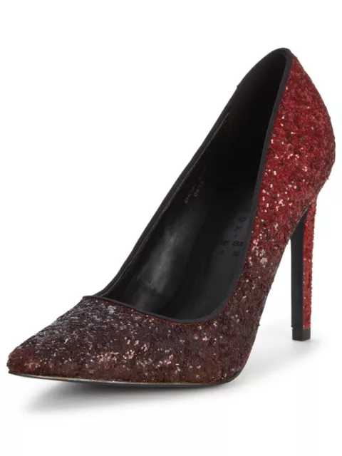 Shoe Box Womens Pascale Point Court Graduated Glitter Shoes 3/36 BNWT* Red