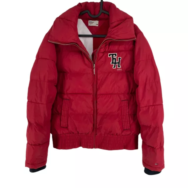 Hilfiger Denim Rosso Scuro Piumino Cappotto Bomberino Giacca Taglia M