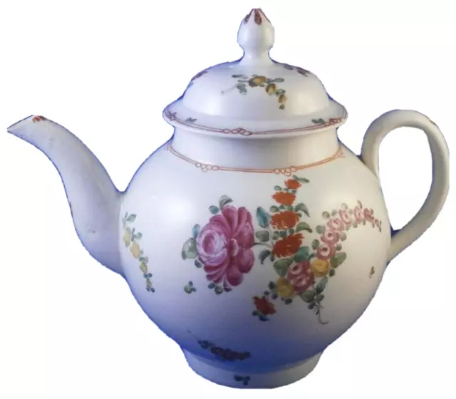 Antique 18thC Liverpool Porcelain Floral Teapot Tea Pot Scenic Porzellan Kanne