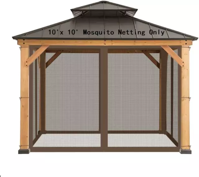 Gazebo Mosquito Netting Screen with Zipper for Patio 10'X10' Brown