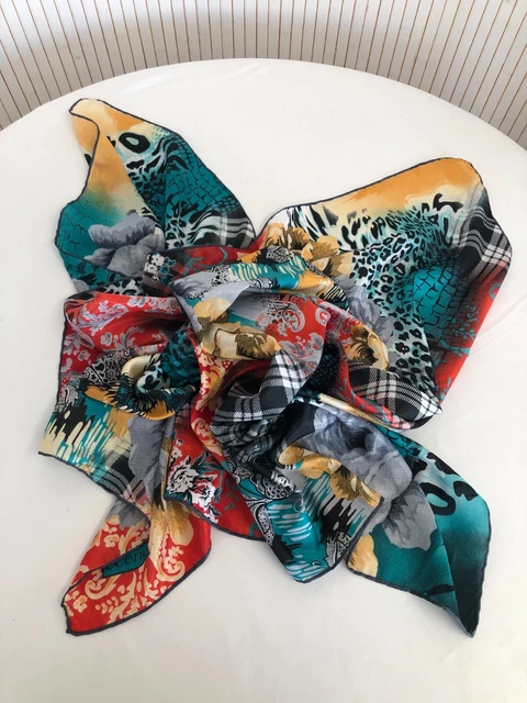 Foulard Carré En Soie Multicolore SARAR Vintage - Accessoire Femme, Bon état