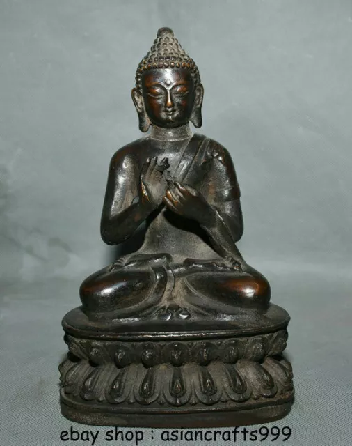 8 "alte tibetische lila Bronze Buddhismus Shakyamuni Amitabha Buddha Skulptur