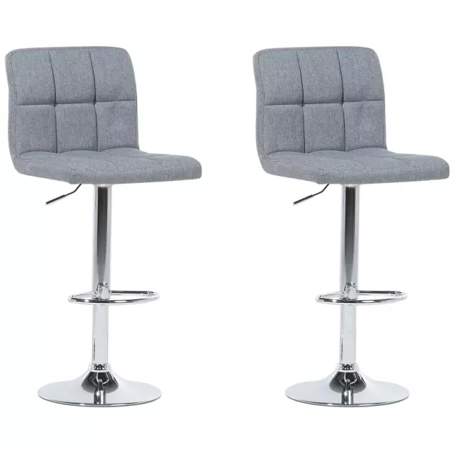 Set 2 Tabourets de Bar Cocktail en Tissu Gris avec Pied Chromé Réglable en Haut