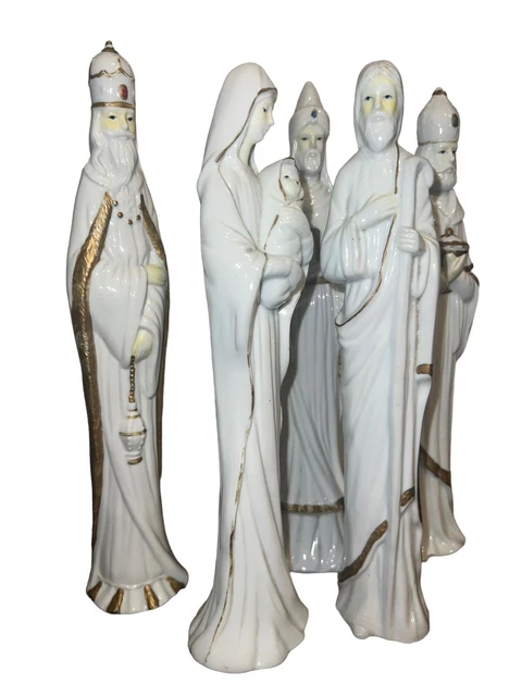 NATIVITY FIGURINES MARY Jesus Joseph Three Wise Men 10" Tall Thin White ...