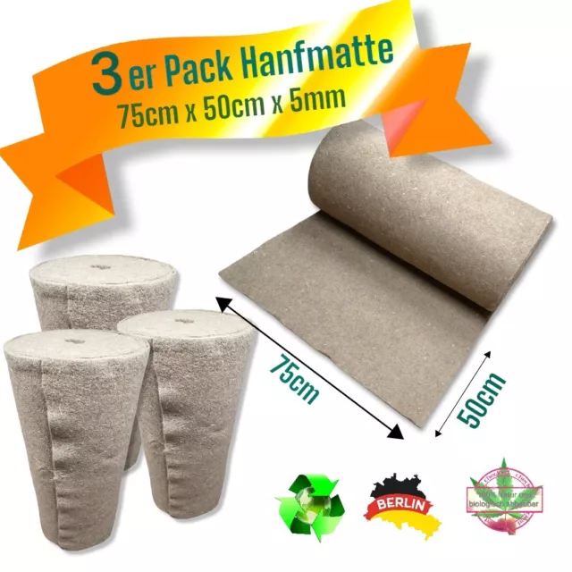 3er Pack Hanfmatte 75cm x 50cm x 5mm  für Hase, Kaninchen, Nager, Käfig