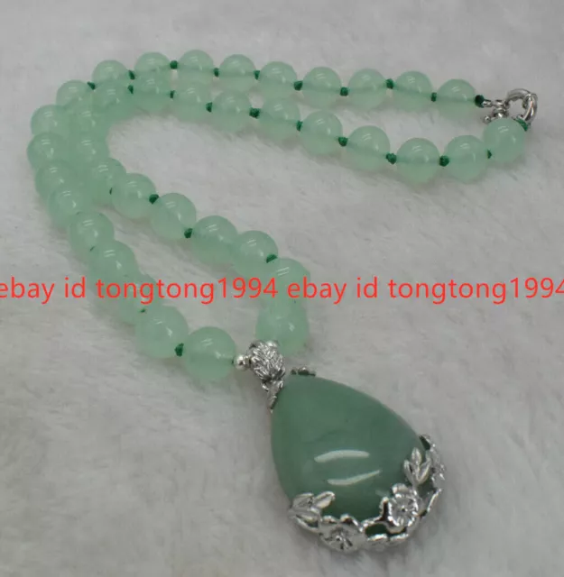 Hübsche 8/10/12mm natürliche hellgrüne Jade Edelstein Anhänger Halskette 18" AAA