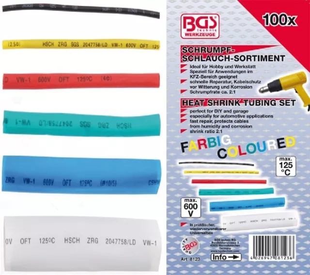 BGS Rétractables Tuyau Flexible Assortiment de Couleur 100 Pièces 8123