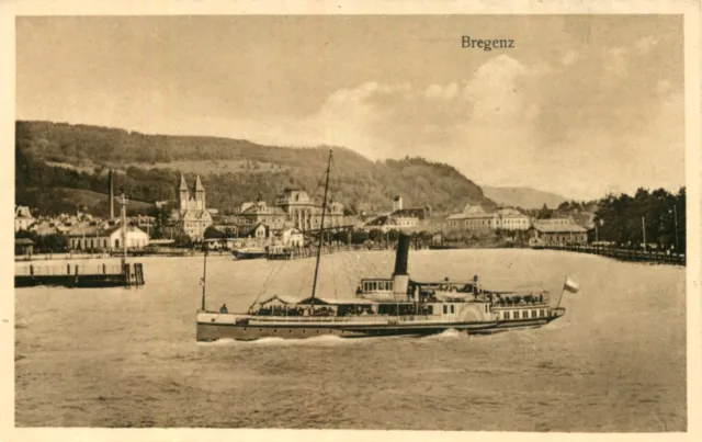 AK Bregenz ca. 1920 (?) Hafeneinfahrt Ortsansicht Dampfer