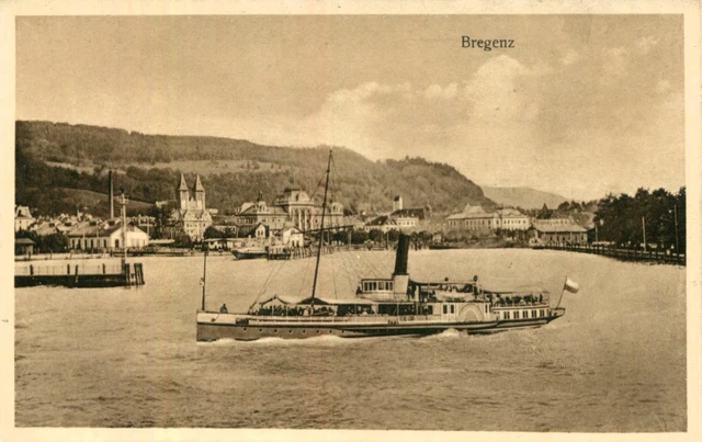 AK Bregenz ca. 1920 (?) Hafeneinfahrt Ortsansicht Dampfer
