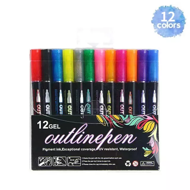 5# DOUBLE LINE Silver Outline Markers DIY Self-Outline Metallic