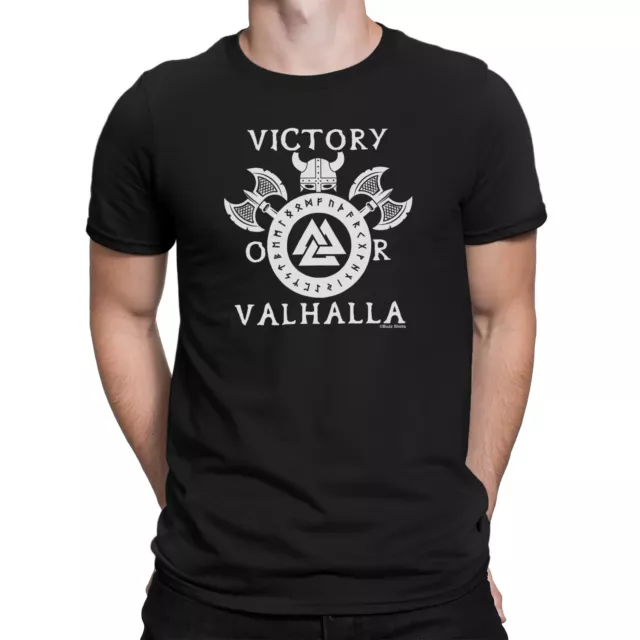 Victory Or Valhalla Mens Viking ORGANIC T-Shirt Valknut Symbol Thor Odin Axe