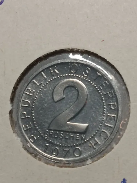 1970 Austria 2 Groschen Coin PROOF   Rare Low Mintage World Coin  N/215