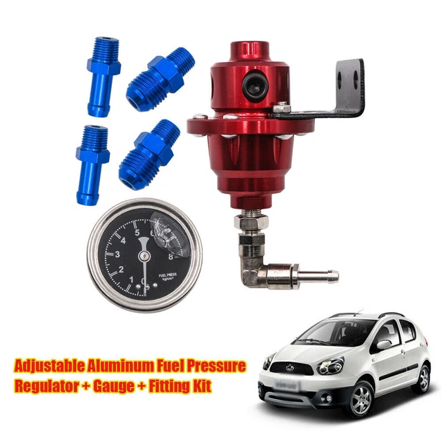 Red 1/8NPT Universal Adjustable Car Fuel Pressure Regulator Gauge & Fitting Kit