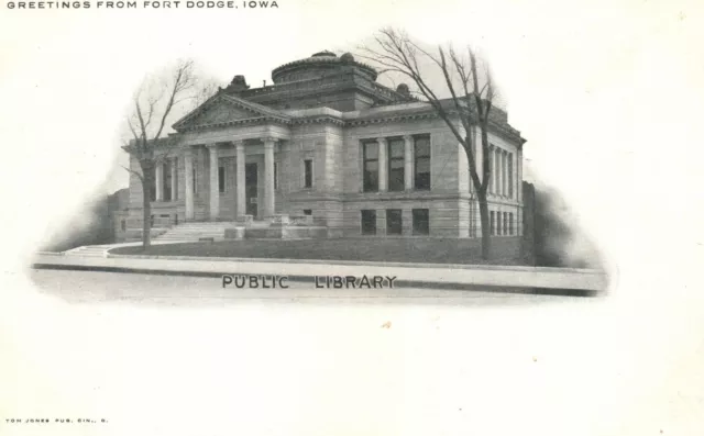 Vintage Postcard 1900's Public Library Greetings From Fort Dodge Iowa IA