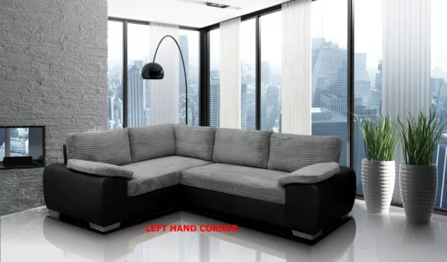 Corner Sofa Bed Enzo Grey Black Brown Jumbo Cord Fabric With Storage