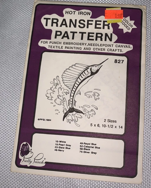 E4 '87 Bonito Patrón De Transferencia Codificado Bordado Punzón 827 Pez Vela Marlin
