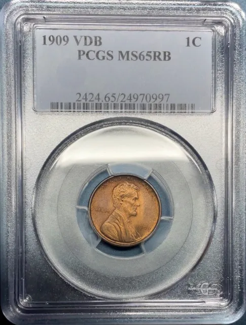 1909 VDB Lincoln Cent PCGS Ms 65 RB~Nice Gem Unc Cent With Tons Of Red Left