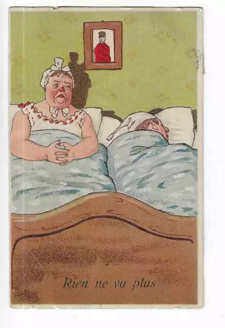 Carte Fantaisie  Illustration  Humoristique  Couple Au Lit