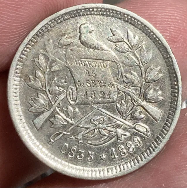 Guatemala KM205.2 25 Centavos 1889 STAR Silver