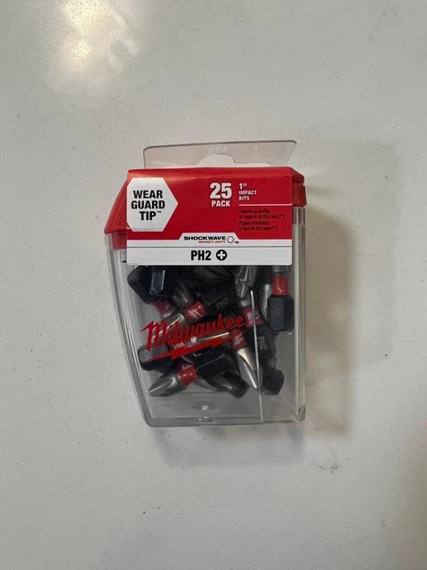 Milwaukee 48-32-4604 SHOCKWAVE 1” Impact Phillips PH2 Bits 25 Pack New Sealed!